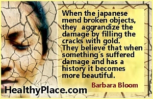 Citát o duševním zdraví - Když Japonci opraví rozbité předměty, zhoršují poškození vyplněním trhlin zlatem. Věří, že když něco utrpí škodu a má historii, stane se krásnější