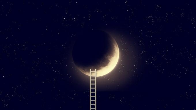 Noční obloha s měsícem a žebřík. Prvky tohoto obrázku poskytnuté NASA